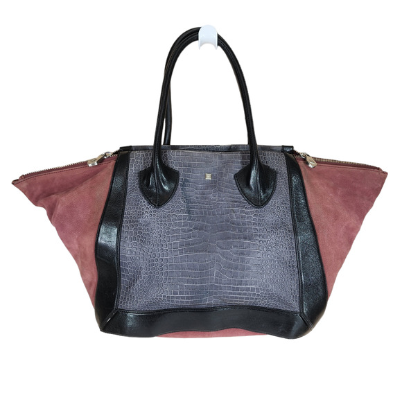 Pour La Victoire Maison Croc Embossed Tote Bag Brick Red Black Suede Leather - Picture 1 of 16